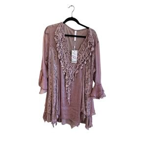 Pretty Angel Women's 3X Mauve Lace Trim Tunic Top Boho Flowy New with Tags